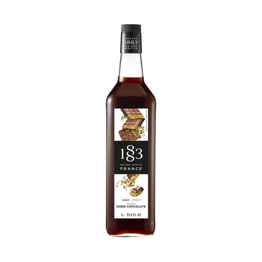 1883 Maison Routin Dubai Chocolate Syrup 1 L glass bottle with chocolate and pistachio flavour