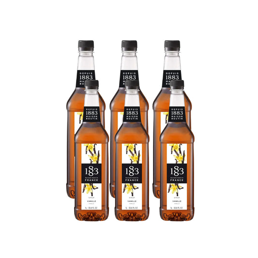 1883 Vanilla Syrup 6-bottle case containing six 1L bottles