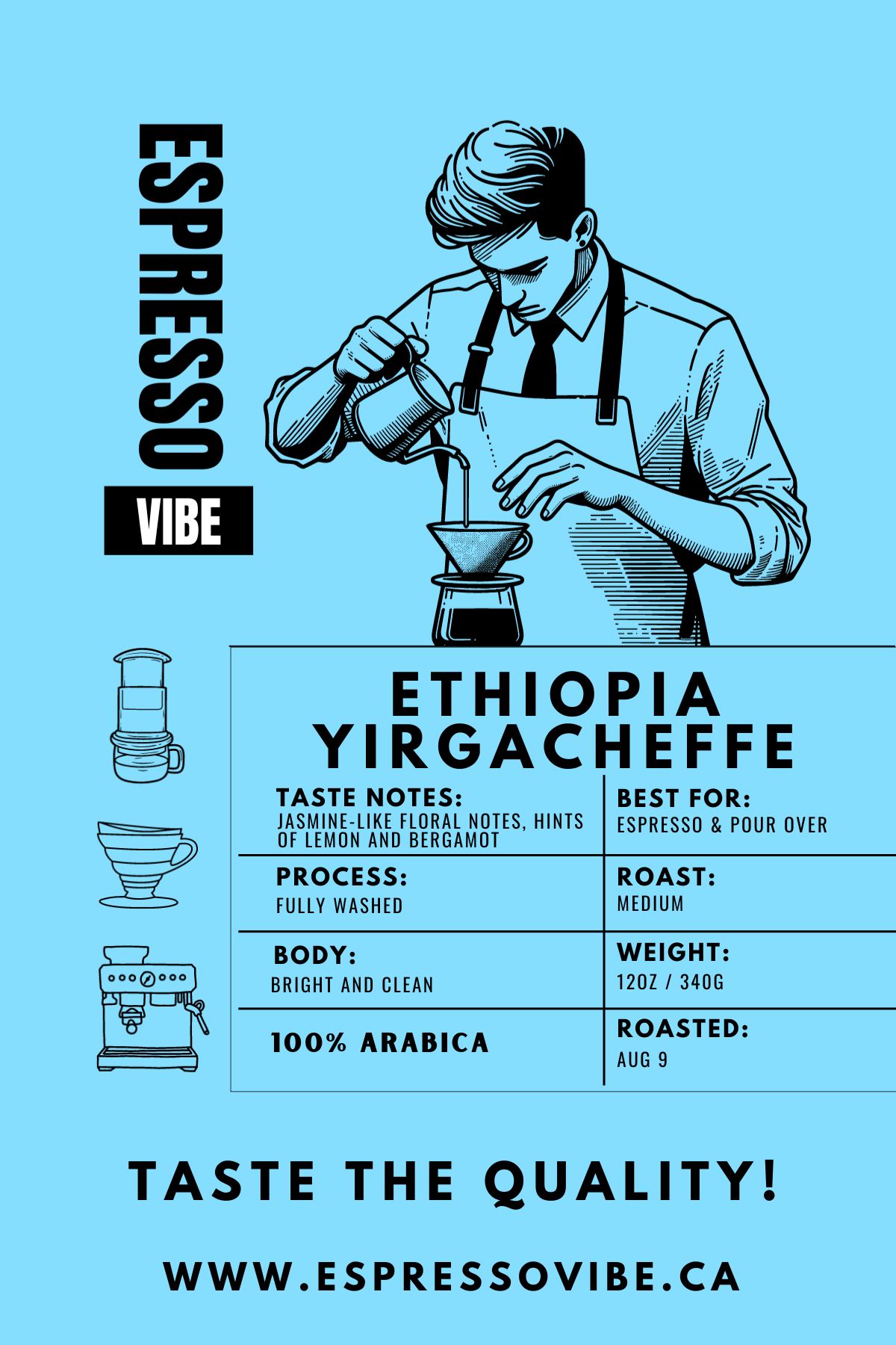 Ethiopian Yirgacheffe Coffee Beans - medium Roast | 100% Arabica, Freshly Roasted