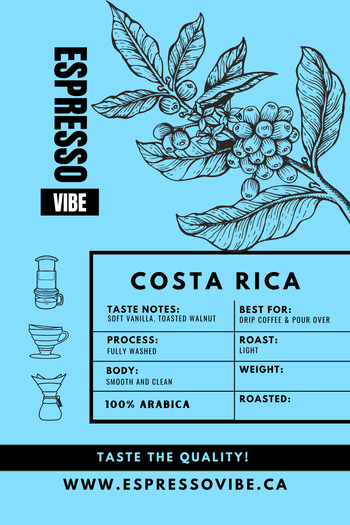 Costa Rica Coffee Beans - Light Roast | 100% Arabica, Freshly Roasted