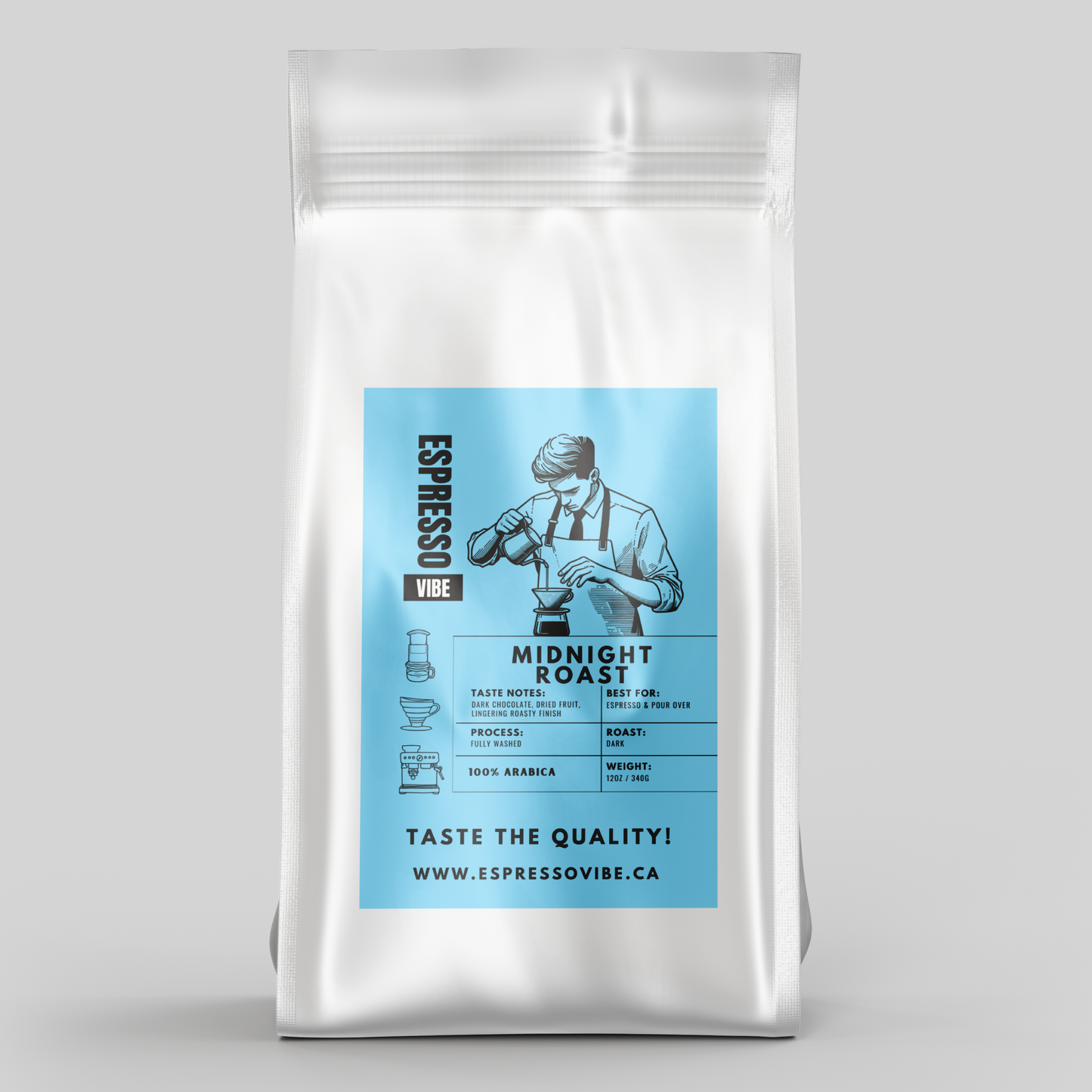 Midnight Dark Roast Espresso Coffee Beans – Strong Espresso Roast – Roasted in Winnipeg – Espresso Vibe