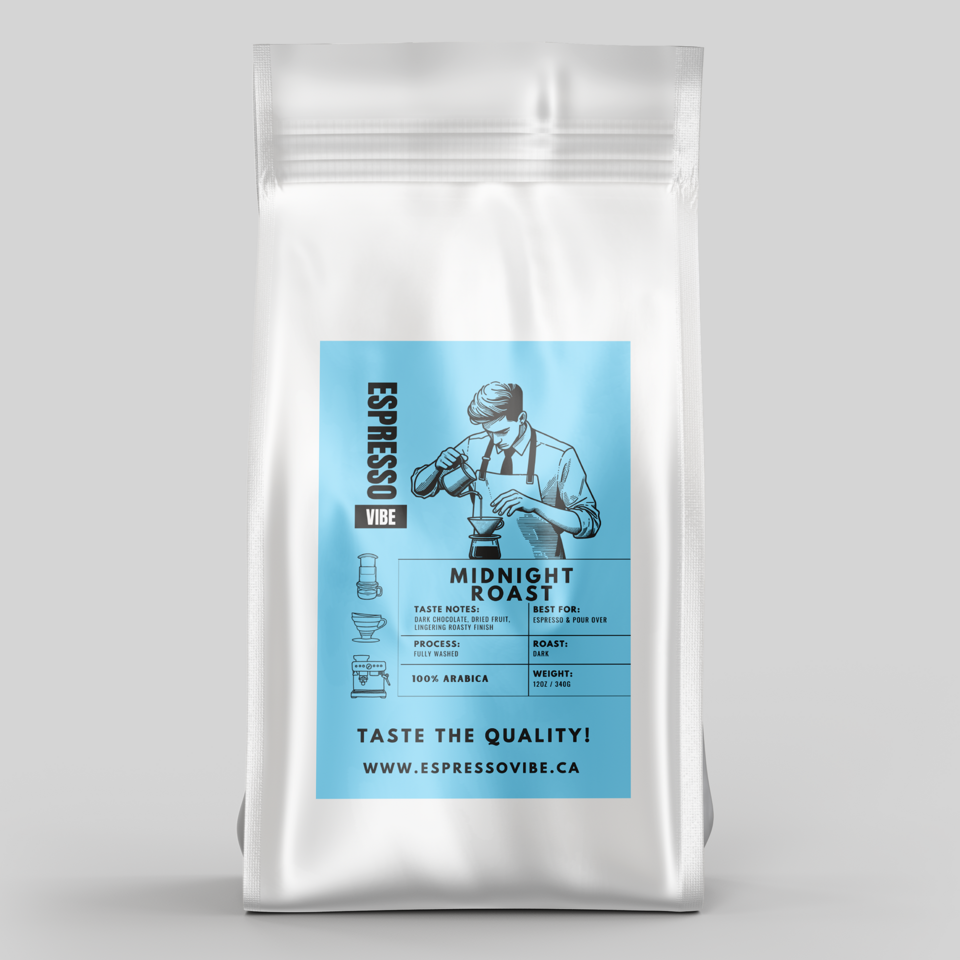 Midnight Dark Roast Espresso Coffee Beans – Strong Espresso Roast – Roasted in Winnipeg – Espresso Vibe